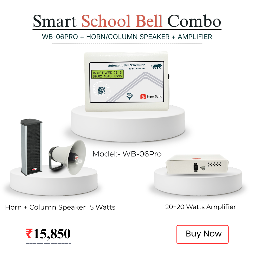 This digital school bell timer works as an automatic period bell and programmable bell timer for schools.