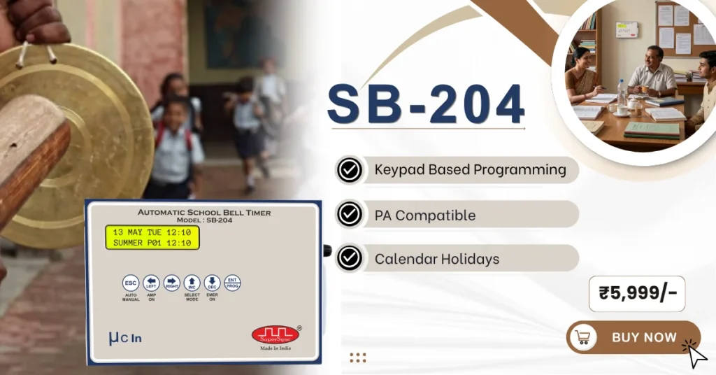 Upgrade your school with a smart school bell system and automatic bell ringing system for accurate period management.